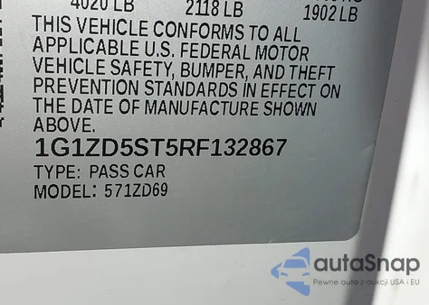 2024 Chevrolet Malibu Fwd 1Lt z USA, uszkodzony, nr VIN 1G1ZD5ST5RF132867